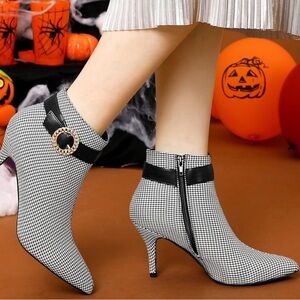 Allegra K Houndstooth Ankle Boots Heels, Plaid Stiletto NWOT